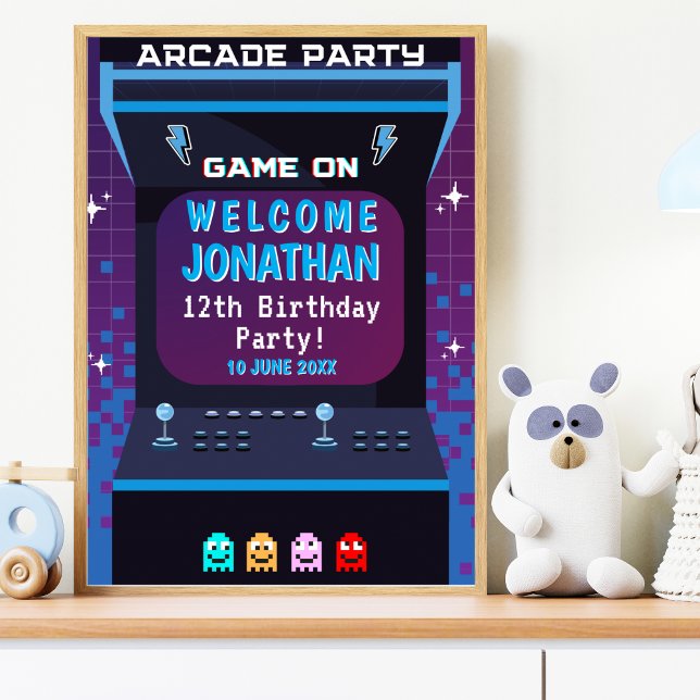 Poster Retro Arcade Birthday  | Game On Party Decor (Créateur téléchargé)