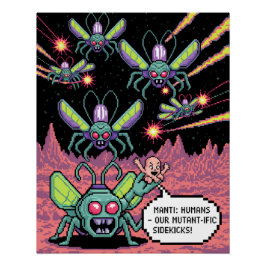 Poster Retro Arcade Manti Aliens Pixel Art - Funny Defend