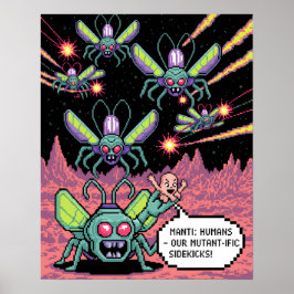 Poster Retro Arcade Manti Aliens Pixel Art - Funny Defend