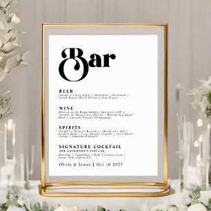 Poster Retro Bar Boissons Menu Typographie Vintage   Noir