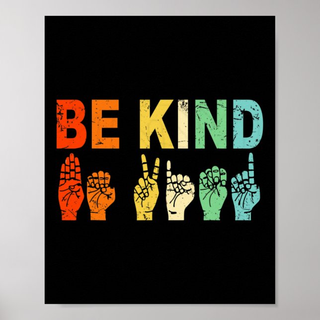Poster Retro Be Kind Main Sign ASL Sensibilisation sur l' (Devant)