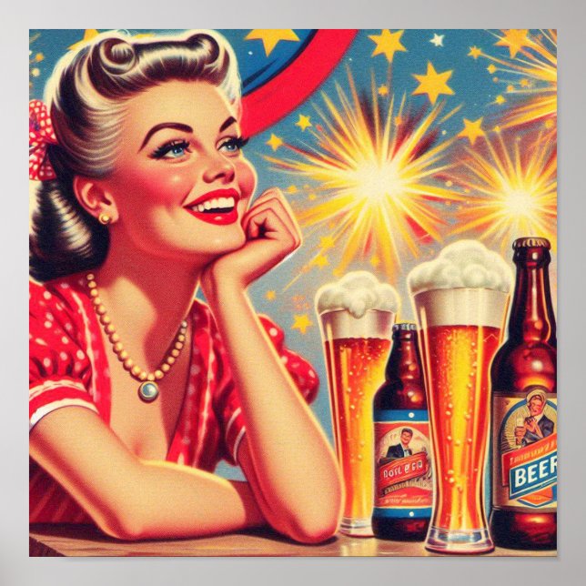Poster Retro Beer Girl (Devant)