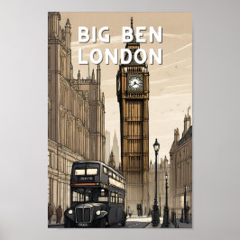 Poster Retro Big ben london grand brique vintage
