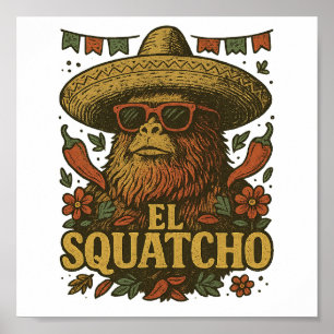 Poster Rétro Bigfoot Cinco de Mayo Sombrero El Squatcho