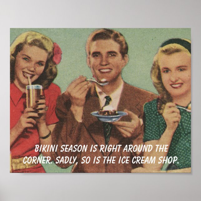 Poster Retro - Bikini Season vs Ice Cream, (Devant)