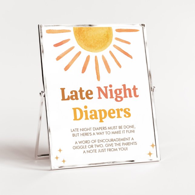 Poster Retro Boho Sunshine Baby shower Late Night Diapos (Boy Boho Sunshine Baby Shower Late Night Diapers Sign)