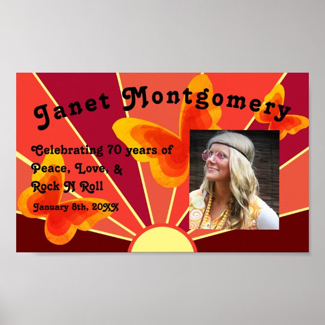 Poster Retro Boomer Hippy Sunrise Photo Anniversaire (Devant)