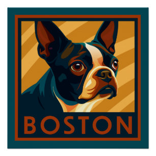 Poster Retro Boston Terrier Portrait