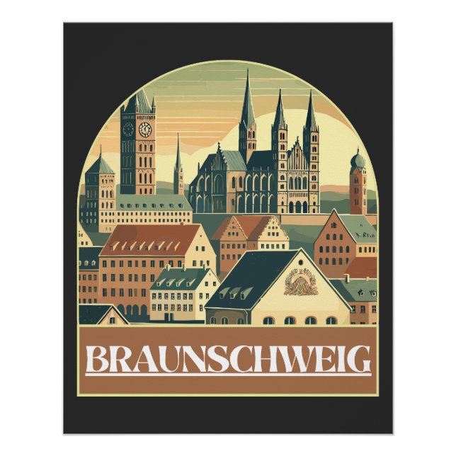 Poster Retro Braunschweig Skyline  (Devant)