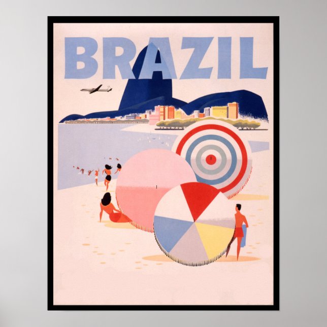 Poster Retro Brésil copacabana Beach Voyage (Devant)