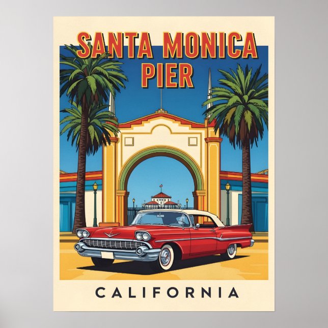 Poster Retro California rêve Père Noël Monica Pier (Devant)