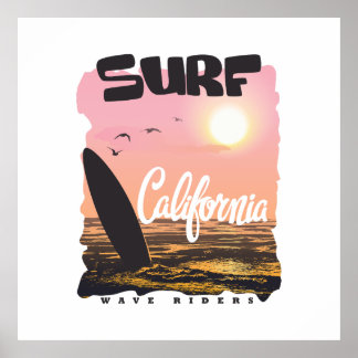 Poster Retro California Surf Sunset & Waves Graphisme Art