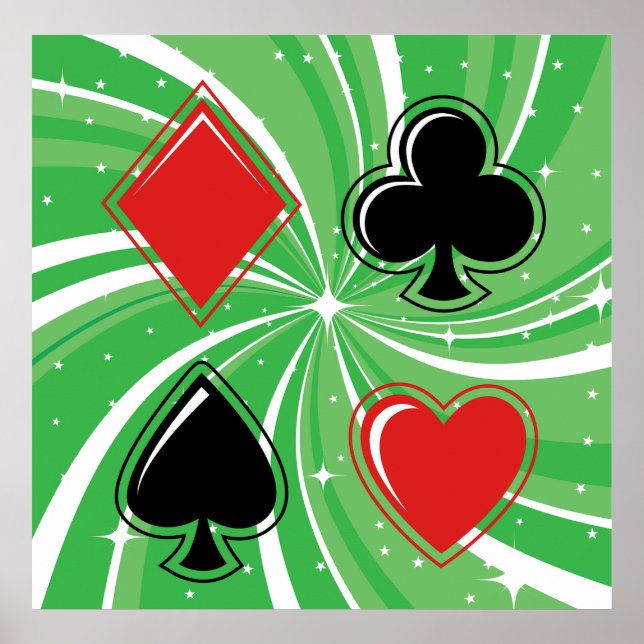 Poster Retro Card Suits Vibrant Red and Black (Devant)