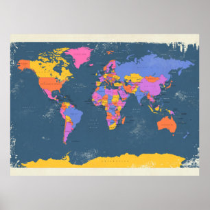 Poster Rétro carte politique du monde