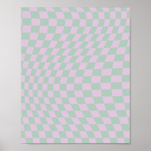 Poster Retro Checkerboard Sage Green Purple Check Pattern