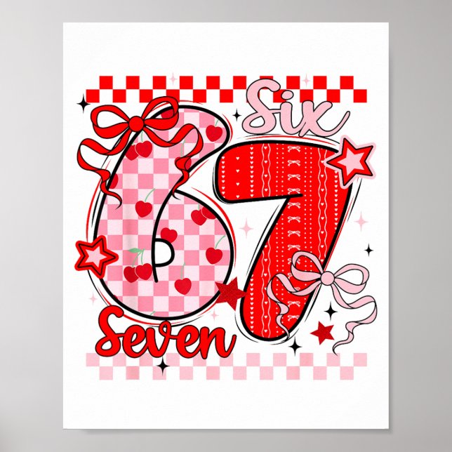Poster Retro Checkered Valentine Six Seven Meme 67 Viral  (Devant)