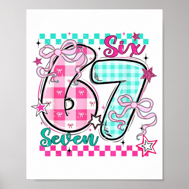 Poster Retro Checkered Valentine Six Seven Meme 67 Viral  (Devant)