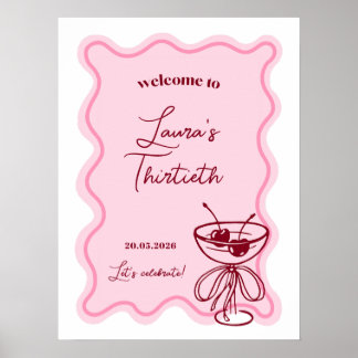 Poster Retro Cherry Cocktail Birthday Party Welcome Sign