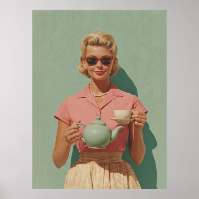 Poster Retro Chic Tea Party (Devant)