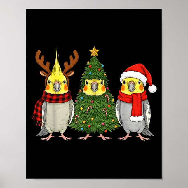 Poster Retro Christmas Atiel Parrot Santa Reindeer  (Devant)