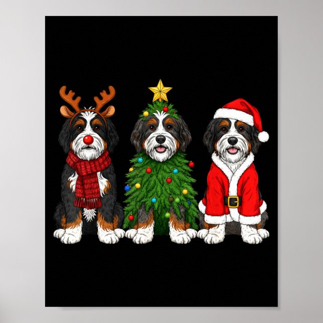 Poster Retro Christmas Bernedoodle Santa Reindeer Dog Lov (Devant)