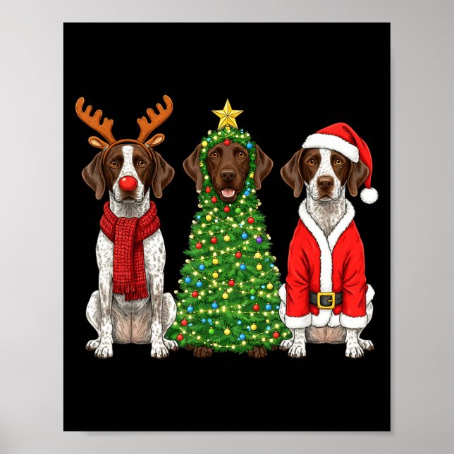 Poster Retro Christmas German Shorthaired Inter Santa Rei (Devant)