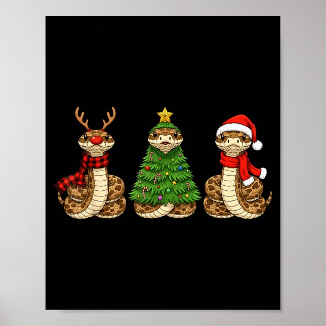 Poster Retro Christmas Hognose Snake Santa Reindeer  (Devant)