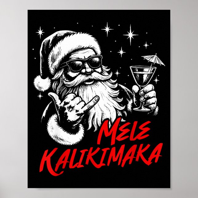 Poster Retro Christmas Mele Kalikimaka Santa Shaka Hawaii (Devant)