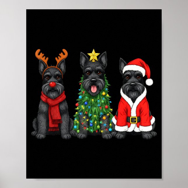 Poster Retro Christmas Scottierrier Santa Reindeer Dog Lo (Devant)
