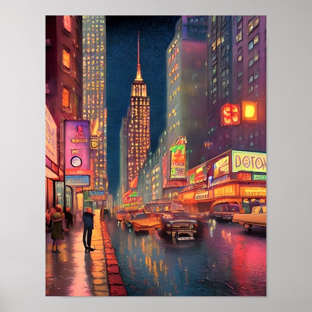 Poster Retro City Street Lumières Art urbain (Devant)