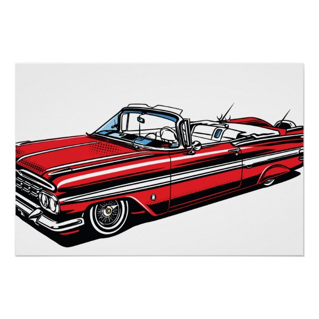 Poster Rétro Classique Cabriolet Pop Art Latéral (Devant)
