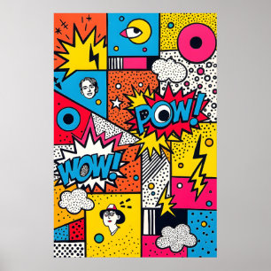Poster Retro Comic Book POW WOW - Moderne Pop Art Abstrai