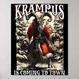Poster Retro Creepmas Krampus Arrive En Ville Humour Noir
