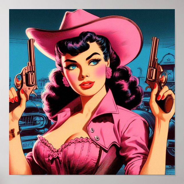Poster Retro Cute Cowgirl (Devant)