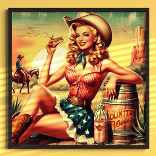 Poster Retro Cute Cowgirl