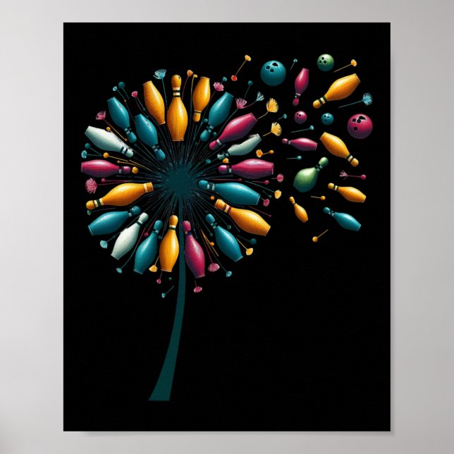 Poster Retro Dandelion Bowling Pins Bowler Bowling Player (Devant)
