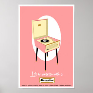 Poster Rétro Dansette, joueur de disques rose Pop Art