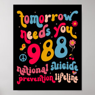 Poster Retro demain a besoin de vous 988 Prévention du su