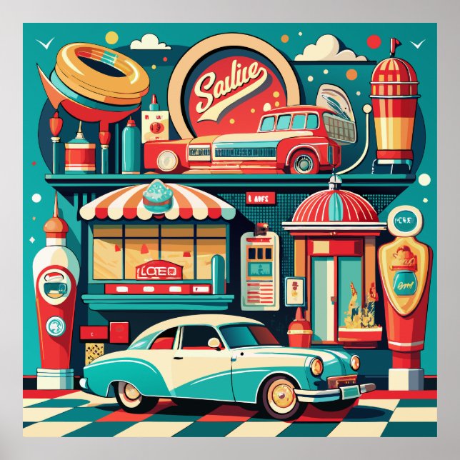 Poster Retro Diner Americana (Devant)