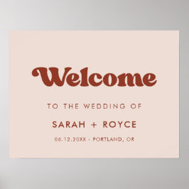 Poster Retro élégant Peach Pink Bienvenue à notre mariage