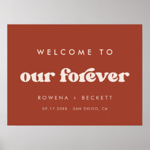 Poster Rétro élégant Terracotta Bienvenue à notre Forever
