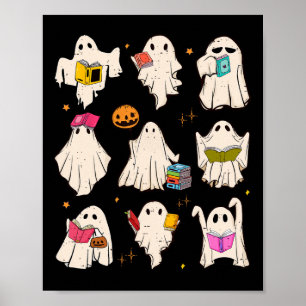 Poster Retro Enseignant Halloween Ghost Lire plus Livres 
