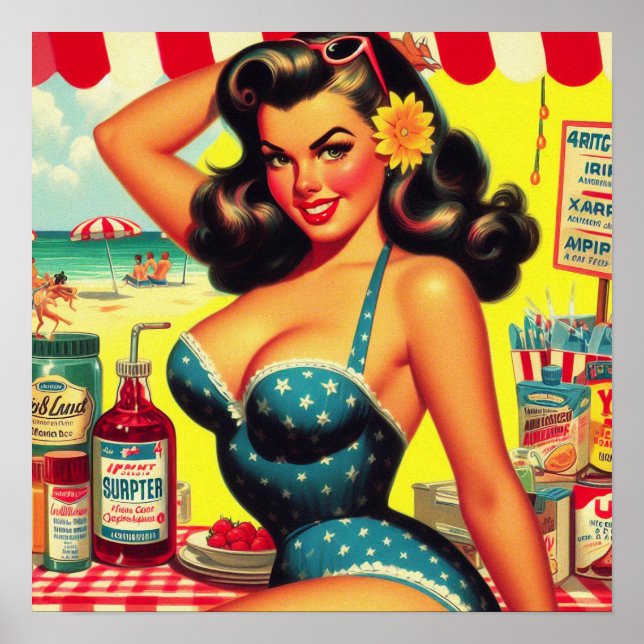 Poster Retro Été Plage Pin (Devant)