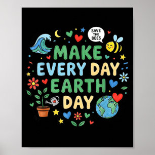 Poster Rétro Fait Chaque Jour Jour De La Terre Floral Jou