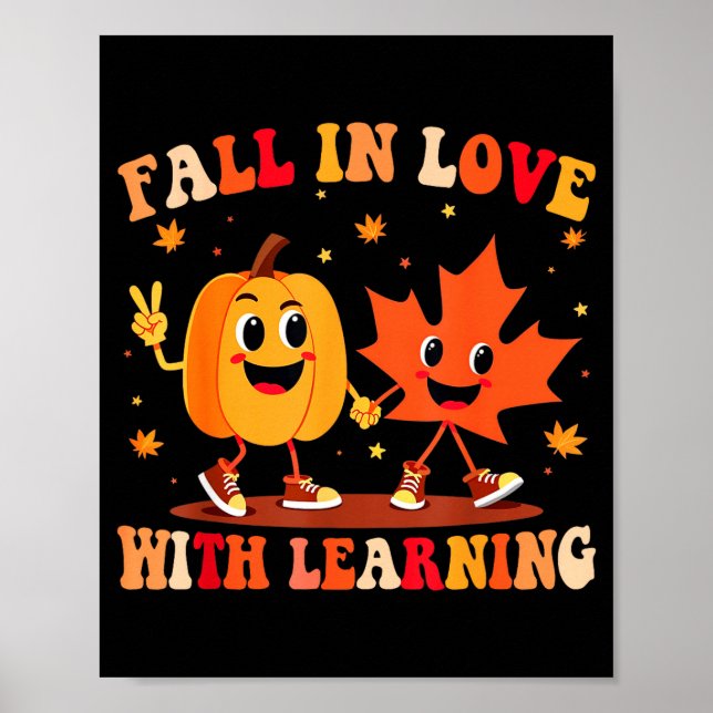 Poster Retro Fall In Love With Learning Autumn Pumpkin Te (Devant)