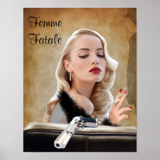 Poster Retro Femme Fatale Diva - Fumer et les armes à feu