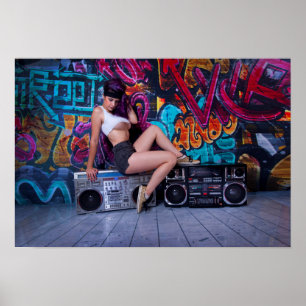 Poster Rétro fille de Boombox par Bill Tracy