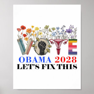 Poster Retro Floral Vote Obama 2028 Réparons Ce Président