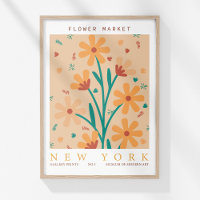 Retro Flower Market New York Orange Abstrait