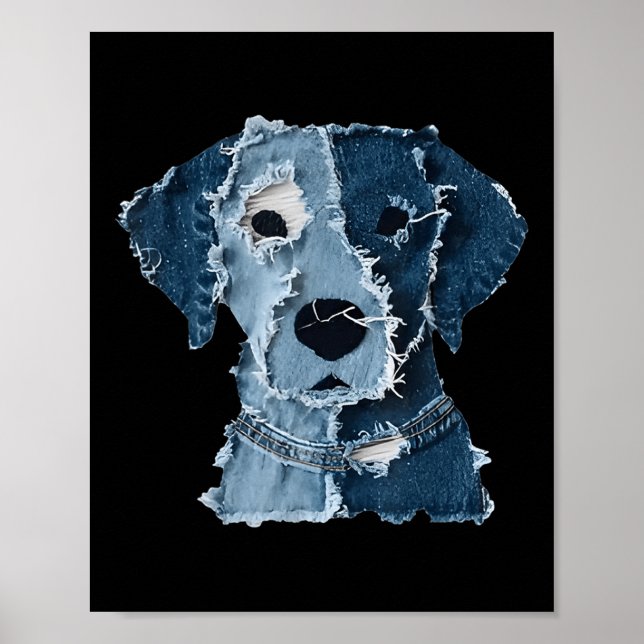 Poster Retro Funny Denim Patch Animal Dog  (Devant)